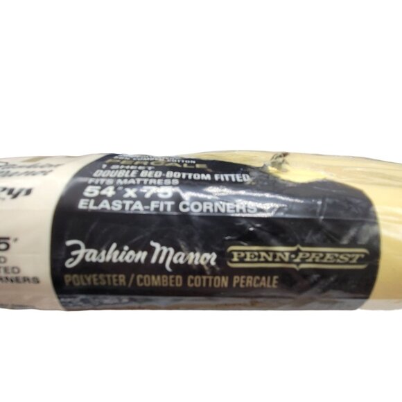 Vtg Penn-Prest Fashion Manor Percale Double Bed Fitted Sheet Butter Yellow - Picture 7 of 14